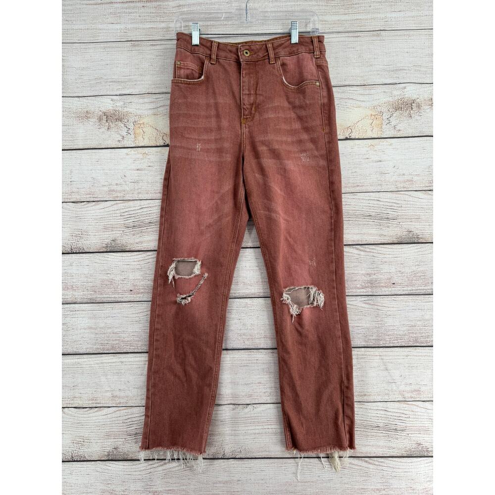 Pilcro Anthropologie Distressed Vintage Straight Jean Womens 28 Pink Medium Wash